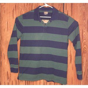 The Foundry Supply Co Rugby Polo Shirt Mens XLT Blue Green Stripes Long Sleeves